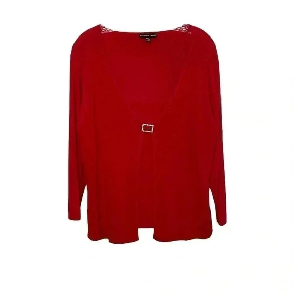Carolyn Taylor Red Layered Knit Cardigan Sweater - Picture 1 of 6